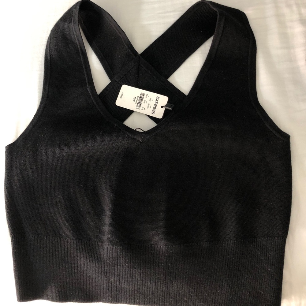 NWT Express Black v neck crop body conscious top
